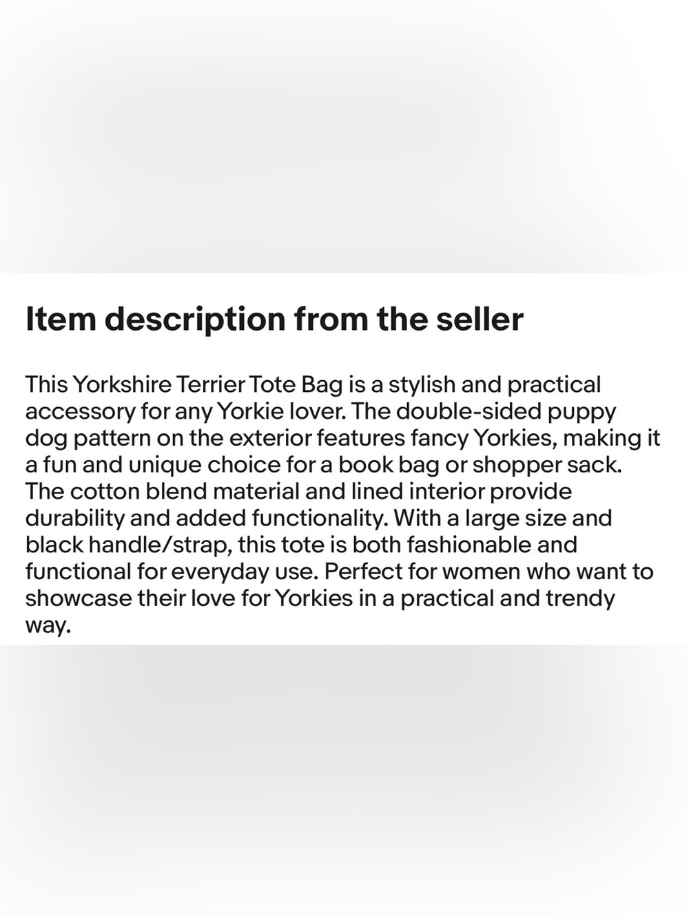 Yorkshire Terrier Tapestry Tote Bag Fancy Yorkies Dog 16” x 14” Linda Picken - Picture 13 of 13